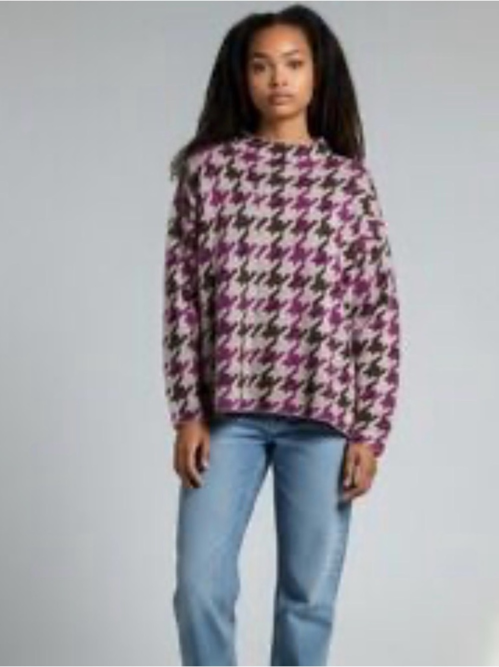 Ann Taylor Factory Purple and Black Houndstooth Crewneck Sweater